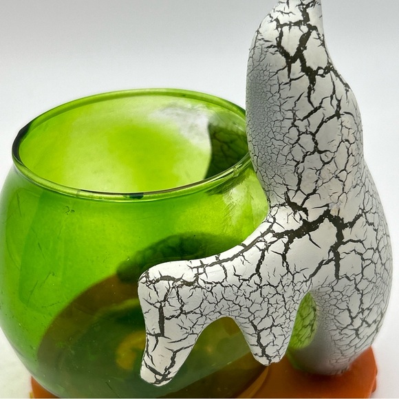 Rare Vtg Kirkland's Halloween Crackled Ghost Candleholder w Green Glass Votive - Picture 13 of 15